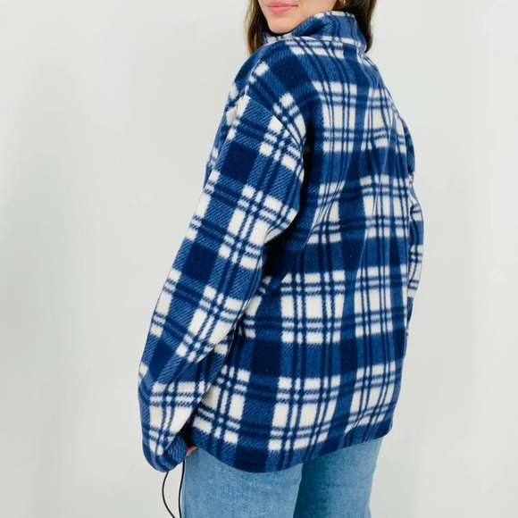 vintage granola girl blue plaid campfire pullover quarter zip fleece sweatshirt - Picture 4 of 7